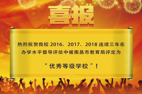 熱烈祝賀南昌向遠(yuǎn)軌道技術(shù)學(xué)校2016、2017、2018連續(xù)三年被南昌市教育局評(píng)定為“優(yōu)秀等級(jí)學(xué)校”！